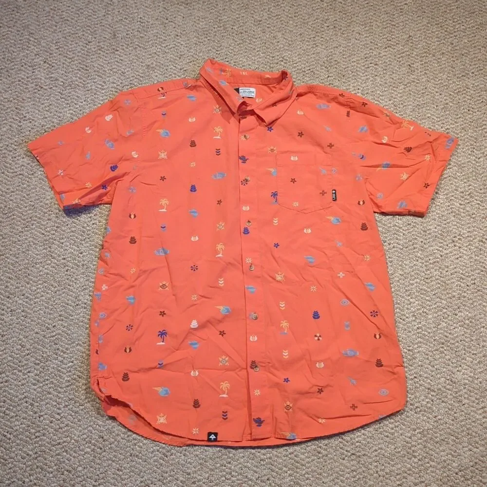 Lifted Research Group Button Up Shirt Mens XXL Pink Tropical Vacation Casual